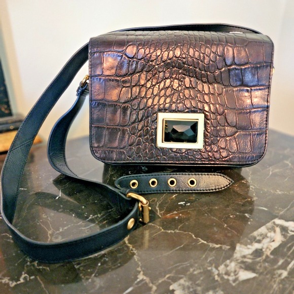 Badgley Mischka Handbags - Badgley Mischka Leather Handbag Metallic Brown/Black Croc Embossed Look
